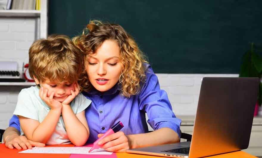 Child learning with picture cards