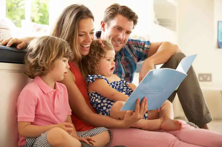 Parents reading a story to their children
